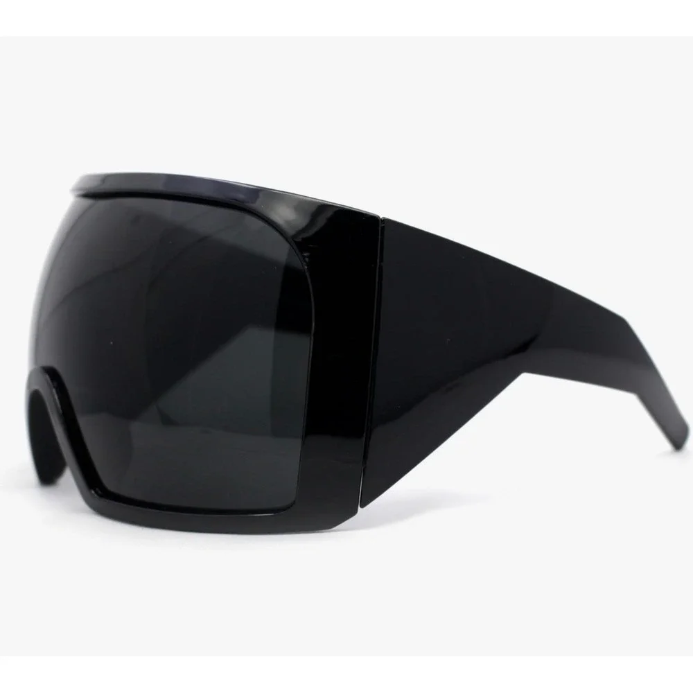 Oversized Shield Sunglasses Black Wrap Around Futuristic Cyberpunk Y2K Shades